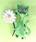 Anthropomorphic Google Eyes JJ Pin Googly Eyed Google Cat With Daisy Flower Figural Hippie Vintage Costume Jewelry