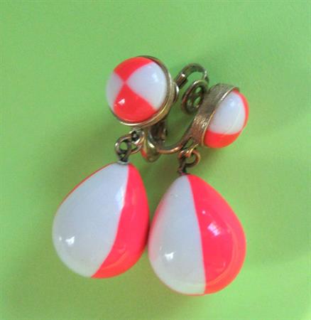 Crown Trifari Mod 1960s Lucite Earrings Orange and White Signed Costume Jewelry