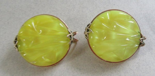 Hillcraft Yellow Czech Glass Earrings Vintage Jewelry