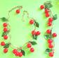 Vintage Cherries Leaves Necklace and Bracelet Set