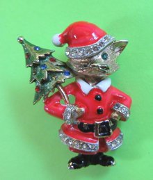 Anthropomorphic Cat Pin JJ Vintage Holiday Jewelry 