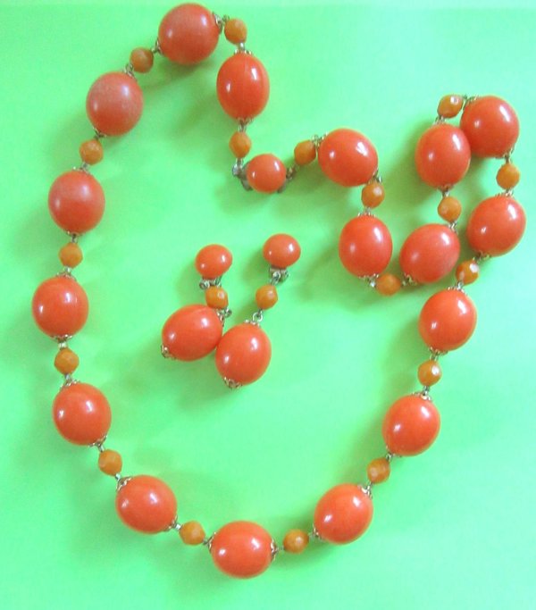 1960's Mod Orange Necklace Set Vintage Jewelry Mrs. Roper
