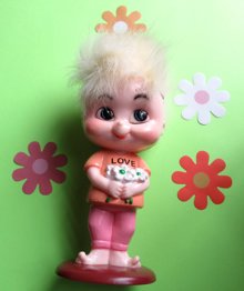 1960's Mod Big Eyes Hippie Girl Love Statue Hong Kong Groovy Flower Power