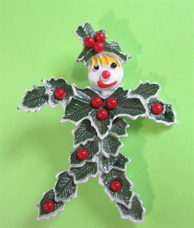 Anthropomorphic Holly Person Pin Vintage Costume Jewelry Signed Beatrix Christmas Holiday Figural