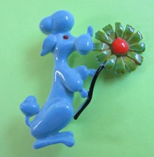 Anthropomorphic Blue Poodle Pin Signed Vintage Jewelry 