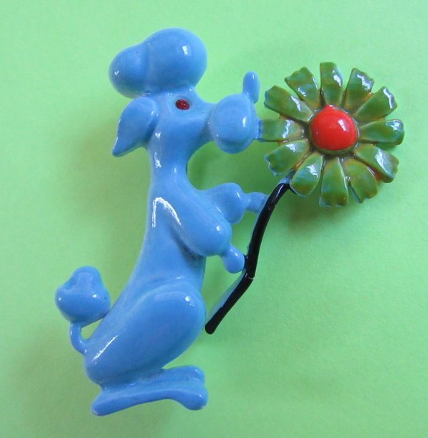 Anthropomorphic Blue Poodle Pin Signed Vintage Jewelry 