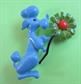 JJ Blue Poodle Pin With Flower Anthropomorphic Signed Vintage Costume Jewelry Hippie Dog Figural 