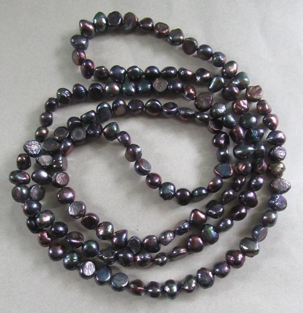 Genuine Black Rainbow Baroque Freshwater Pearl 48" Necklace 