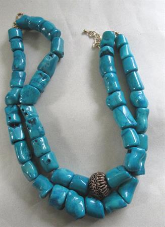 Barse Genuine Blue Bamboo Dyed Coral Necklace Tropical Cruise Wear