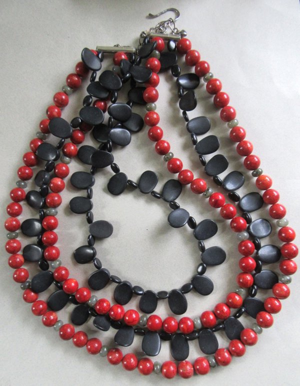 Jay King Necklace DRT Coral Onyx Sterling Clasp Fine Jewelry