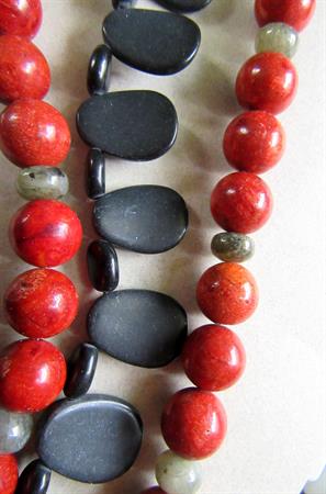 Jay King Necklace DRT Coral Onyx Sterling Clasp Fine Jewelry