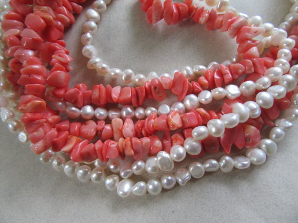 Genuine Coral Freshwater Pearl Necklace Sterling Clasp Fine Jewelry
