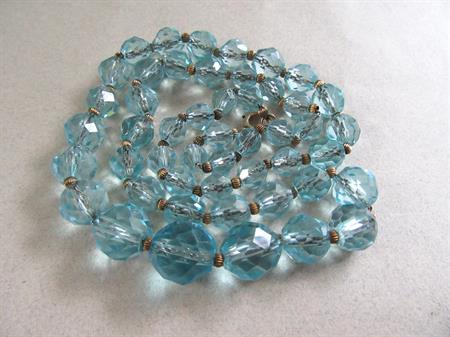 1930's Unusual Caribbean Color Faceted Glass Necklace on Chain Wedding Something Blue Vintage Costume Jewelry