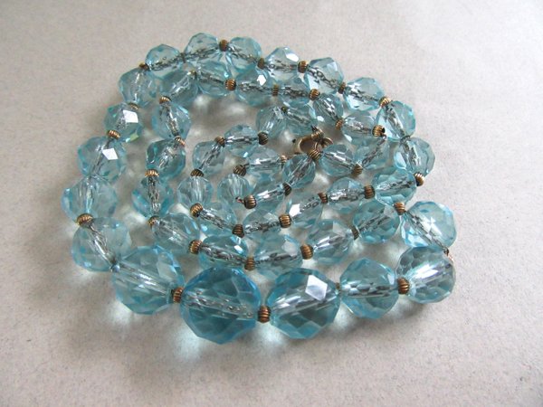 1930's Blue Faceted Glass Necklace Vintage  Jewelry