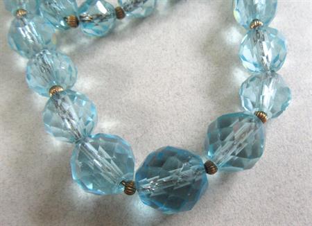 1930's Blue Faceted Glass Necklace Vintage  Jewelry