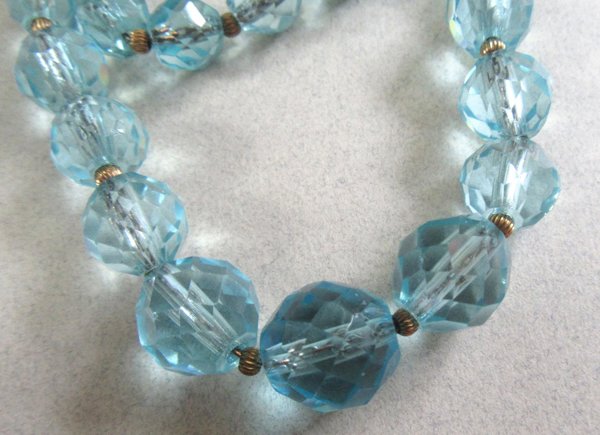 1930's Blue Faceted Glass Necklace Vintage  Jewelry