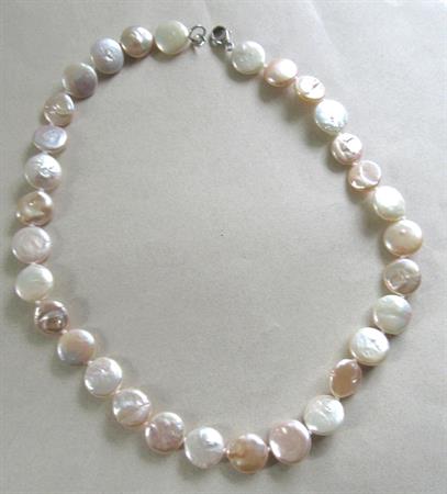 Lucas Lameth Genuine Freshwater Coin Pearl Necklace Cream and Champagne 18