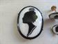 Antique Hand Painted Lady Silhouette Set Pin Brooch Cufflinks Cuff Links Stick Pin Black and White Party Antique Jewelry