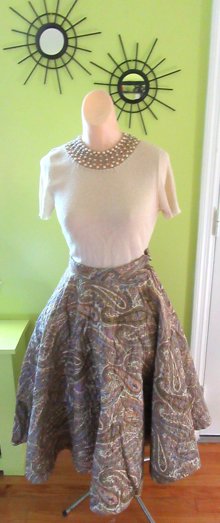 1950's Circle Skirt Paisley Quilted Vintage Clothing 
