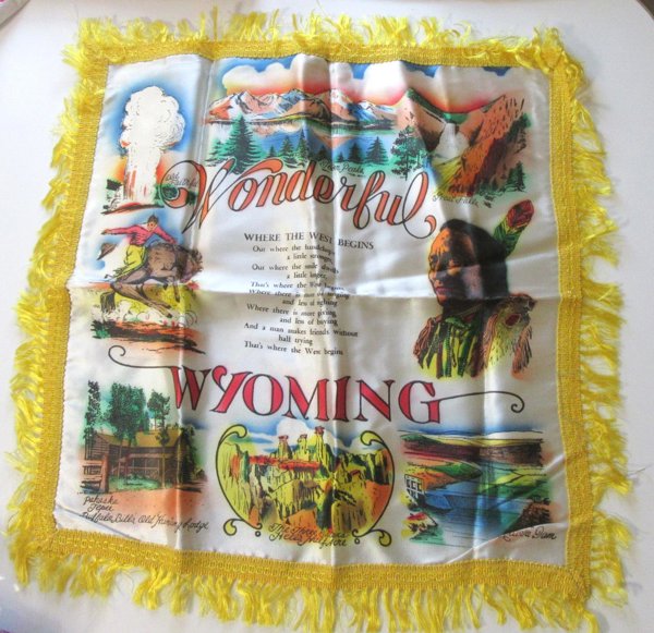 Vintage Wyoming Souvenir Pillow Sham Never Used  Indian Historic Scenes