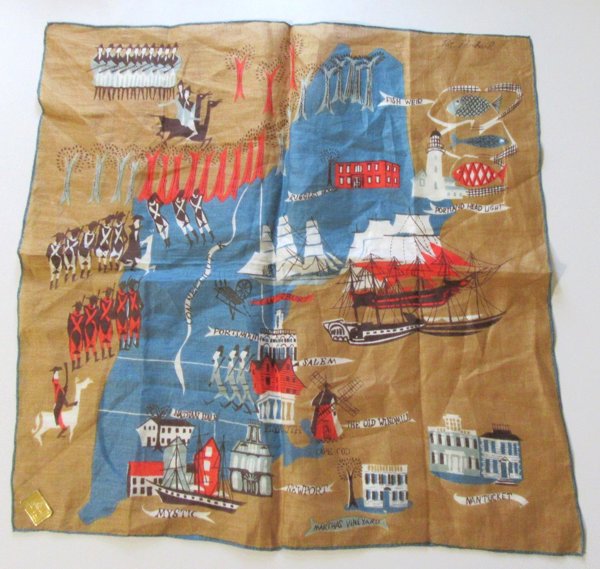 Vintage Pat Prichard Hanky Massachusetts Map  Never Used 