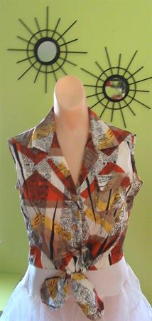 Miss Hawaii Ladies Blouse Tiki Sleeveless Tie Shirt Cotton Hawaiian Blouse Kamehameha Garment Co. Waikiki  Beach Togs Aloha