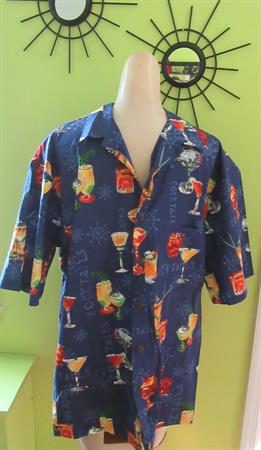 Men's 1990's Hilo Hattie Atomic Cocktails Hawaiian Shirt Never Worn Mint Shape Made in Hawaii Tiki Luau Party Bartender Gift