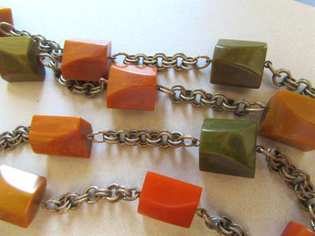 Vintage Bakelite Necklace Multi Colored Long Chain Vintage Costume Jewelry
