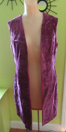 Vintage 1960's-'70's Ladies Purple Crushed Velveteen Long Vest Hippie Costume Party Coz Play 