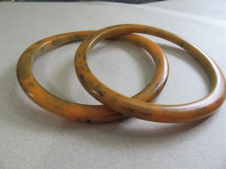 Bakelite Bangles AS IS Out of Round Dark Butterscotch Ink  Vintage Costume Jewelry