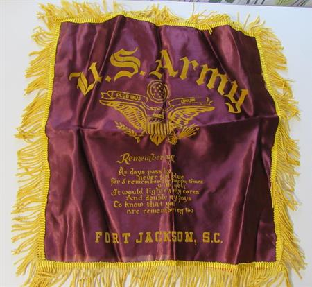 1950s Fort Jackson SC Satin Pillow Sham Eagle Front Sweetheart Home Front Military Memorabilia