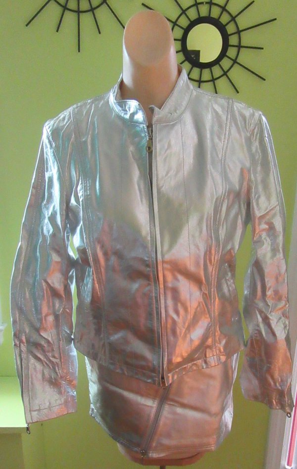 Vintage Silver  Leather Jacket Wilsons Ladies Clothing 