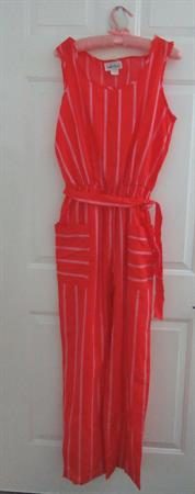 1980s Red and Pink Striped Jumpsuit Ladies Vintage Clothing '80s Costume Party