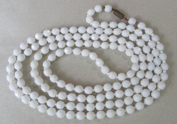 Long White Glass Necklace Vintage Jewelry Flapper Length