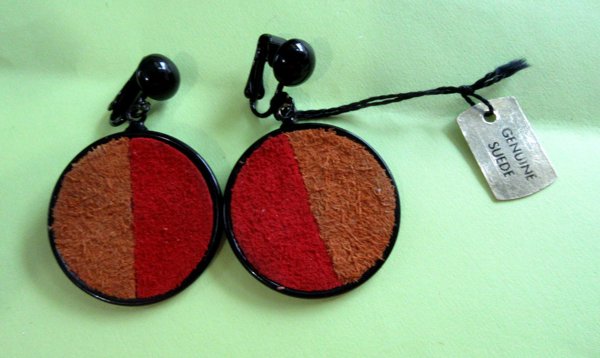 1960's Mod Suede Earrings Original Tag