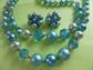 1950's Kramer Aqua Blue Faux Pearl Multi Strand Necklace and Earrings Set Hong Kong Vintage Costume Jewelry