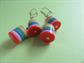 1960's Striped Lucite Barrel Pierced Earrings Rainbow Vintage Costume Jewelry