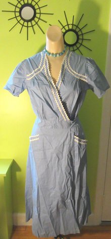 1950's Blue Cotton House Dress Never Worn Vintage Clothing