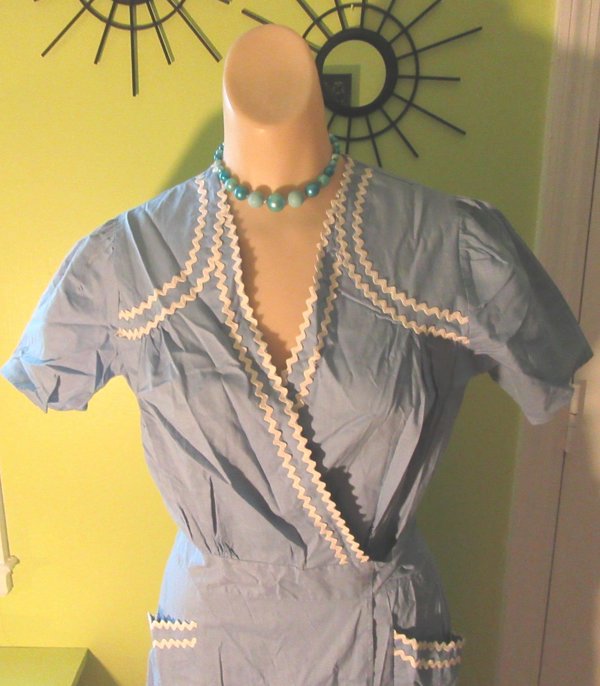 1950's Blue Cotton House Dress Never Worn Vintage Clothing