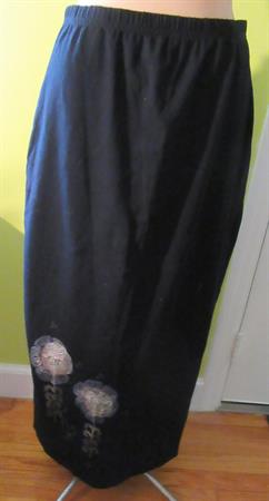 Vintage Blue Fish Black Jersey Long Skirt Size 1 Hand Painted Womens Clothing