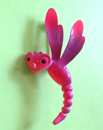 Vintage Anthropomorphic JJ Pink Dragonfly Pin Missing Antennas Figural Bug Costume Jewelry