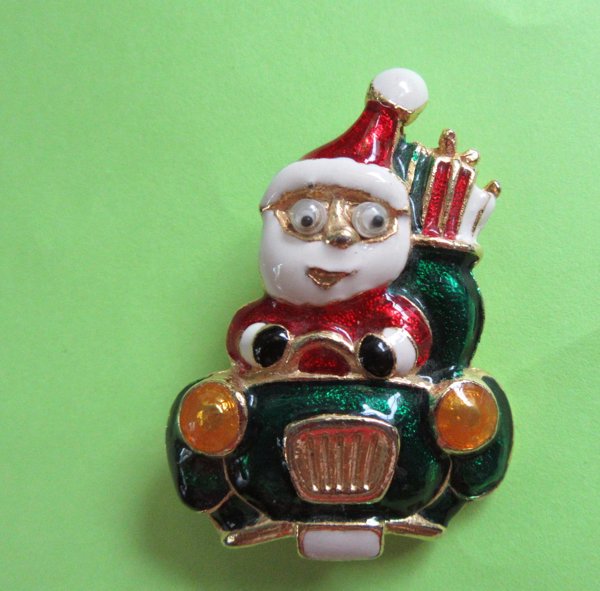Santa Google Eyes Pin Holiday Christmas Jewelry