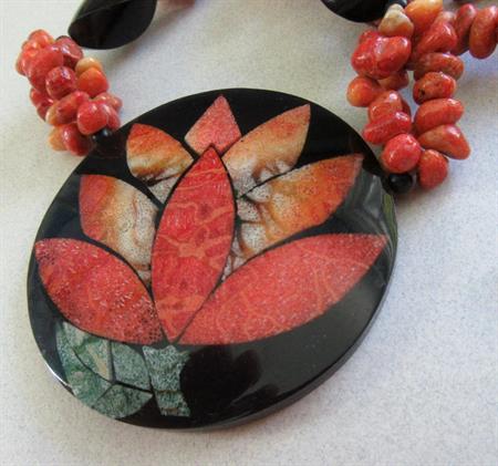 1980's Coral Inlay Necklace Vintage Necklace