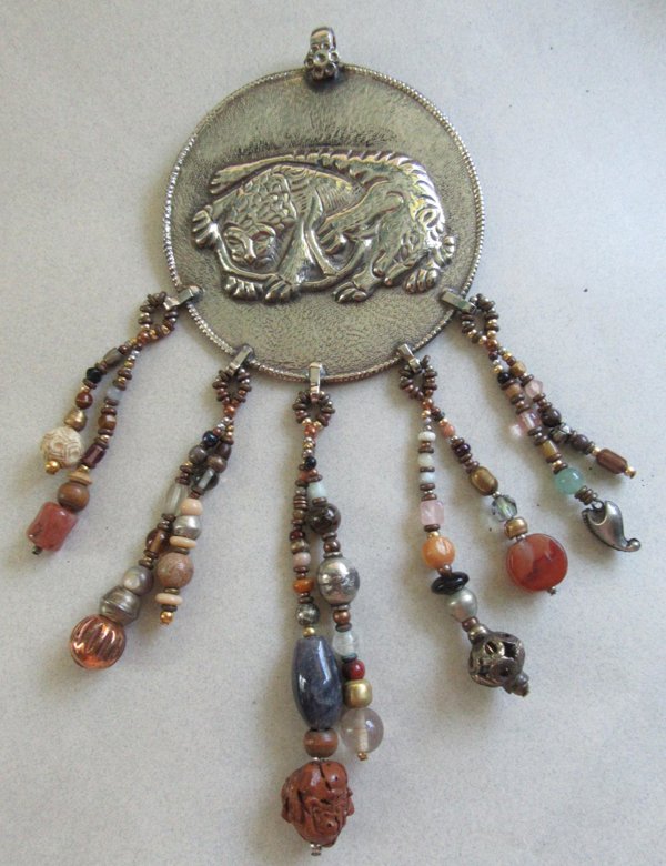 Vintage Asian Tiger Lion Pin Pendant Bohemian