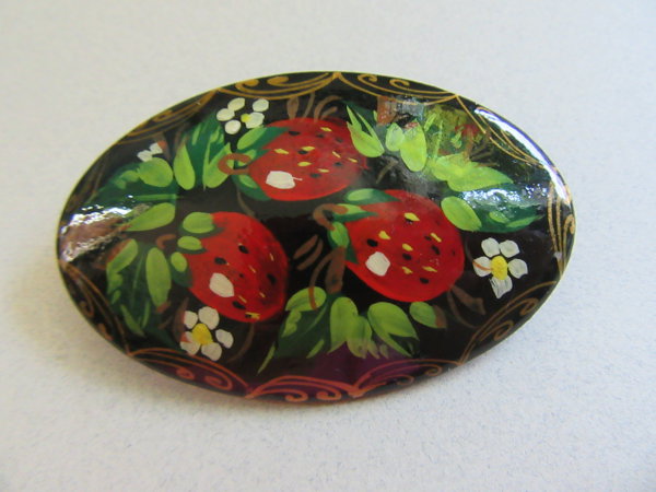 Vintage Strawberries Russian Lacquer Pin