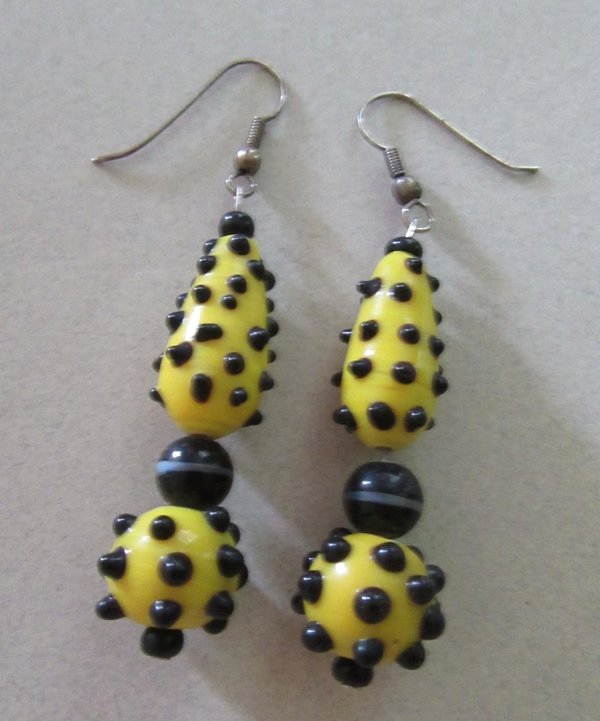 Vintage Coralene? Art Glass Pierced Earrings 