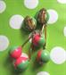 Mod 1960's Western Germany Clip On Ball Earrings Pink and Green '60's Accessories Twiggy Go Go