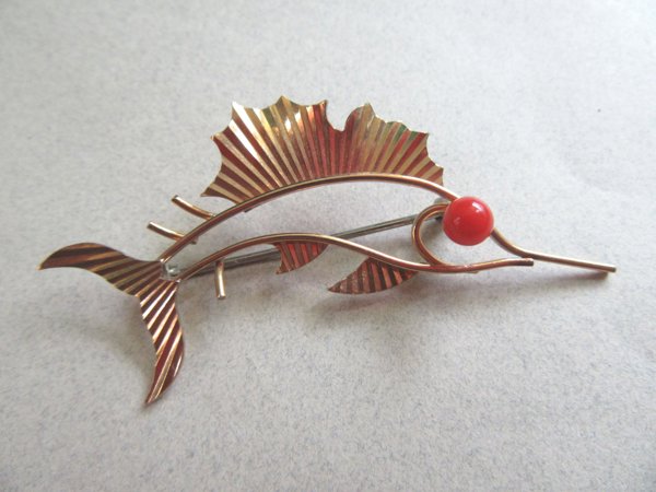 Krementz  Coral Pin Sailfish AS IS Vintage Fine Jewelry 