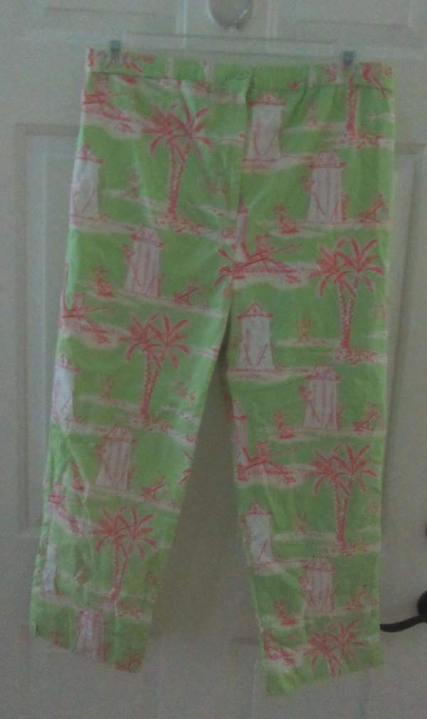 Lilly Pulitzer Cropped Pants Palm Trees Monkeys Size Med 