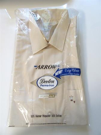 Vintage Men's Early 1960's Arrow Decton Beige Shirt Short Sleeve  Pocket Detail Old Stock Original Package Sz 15 -15 1/2